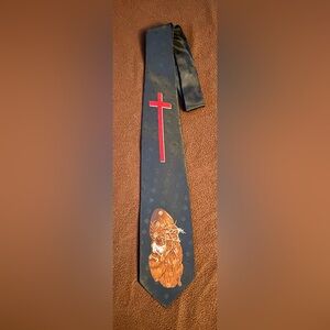 A Rogers Jesus Cross Designer Tie Men's Poly Necktie Black Crown of Thorns GOD